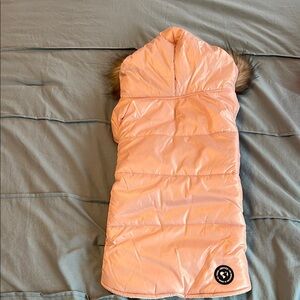 Justice Light Pink Hooded Dog Jacket with Faux Fur Trim. NWT.